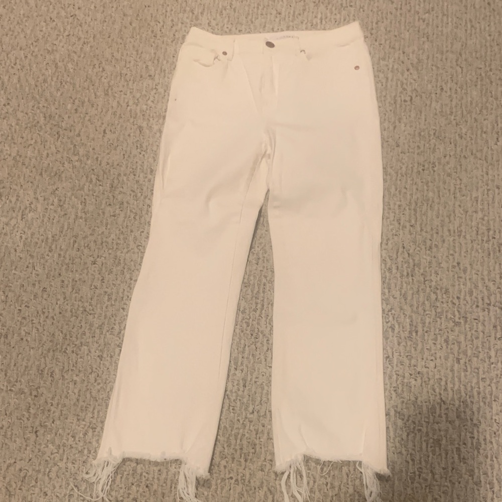 LOFT Cream Ankle Jeans with Frayed Hem